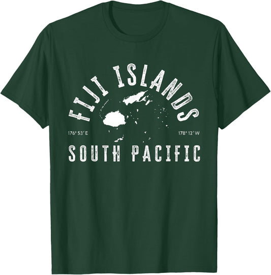 Fiji Islands Map And Coordinates Souvenir Fiji T-Shirt - T-Shirt | Forest