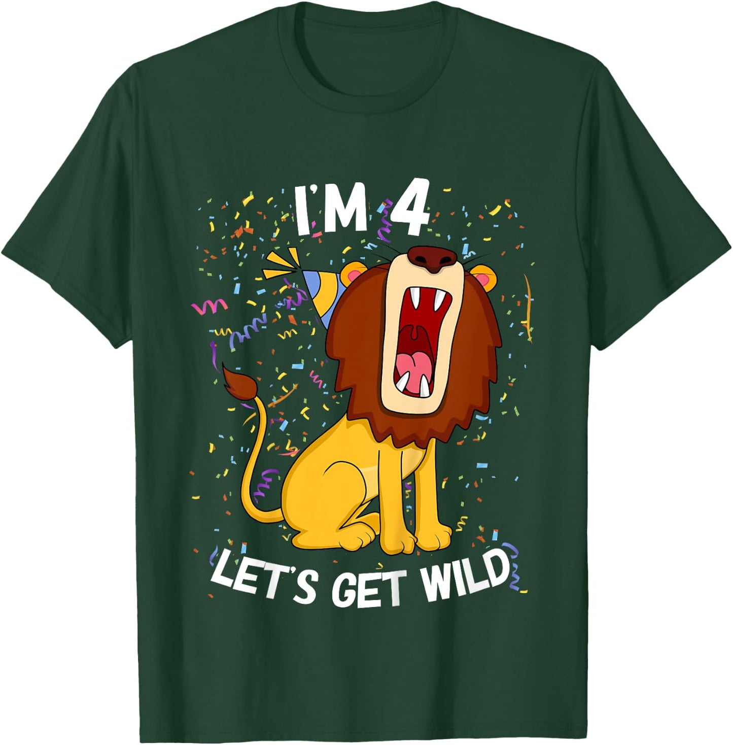 Kids 4 Year Old 4th Birthday Party Lion T-Shirt - T-Shirt | Forest