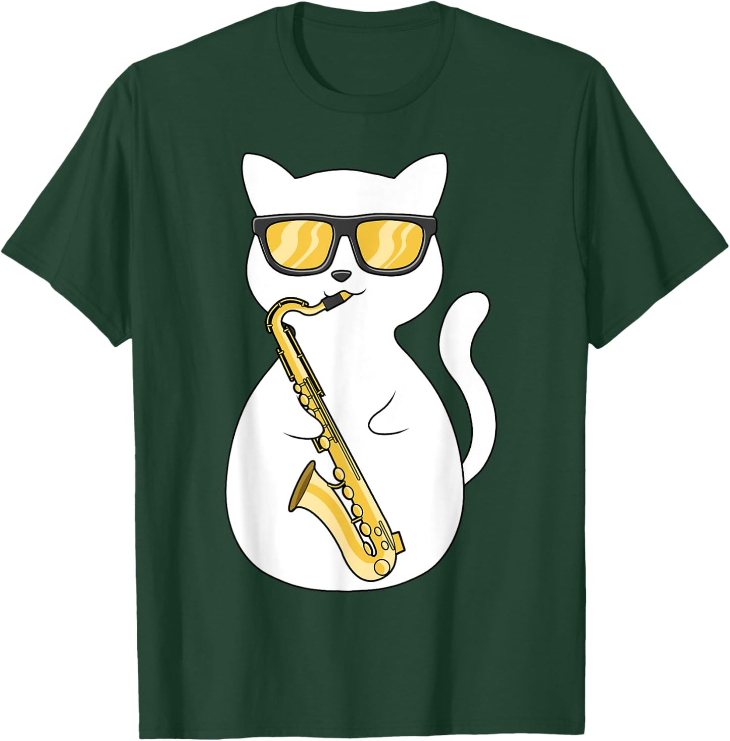 Saxophone Player Cat Lover Saxophonist Moon Jazz Musician Women Kids T-Shirt - T-Shirt | Forest