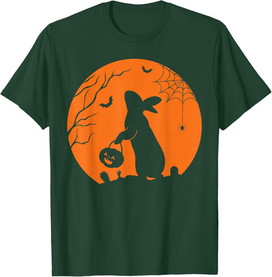Rabbit Halloween Design Rabbit with Pumpkin Bunny Halloween T-Shirt - T-Shirt | Forest