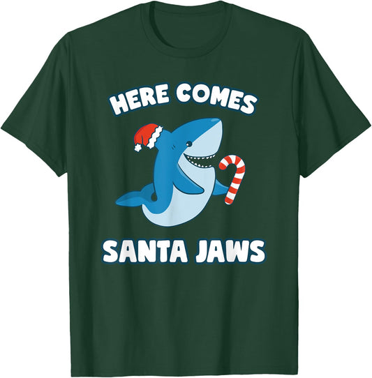 Here Comes Santa Jaws Funny Shark Christmas Holiday T-Shirt - T-Shirt | Forest