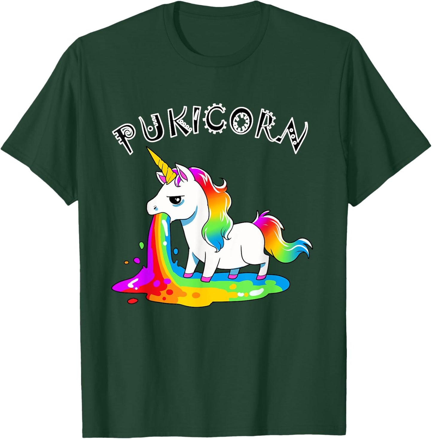 Funny Pukicorn Puke Unicorn Hurl Barf Unicorns Rainbow Vomit T-Shirt - T-Shirt | Forest
