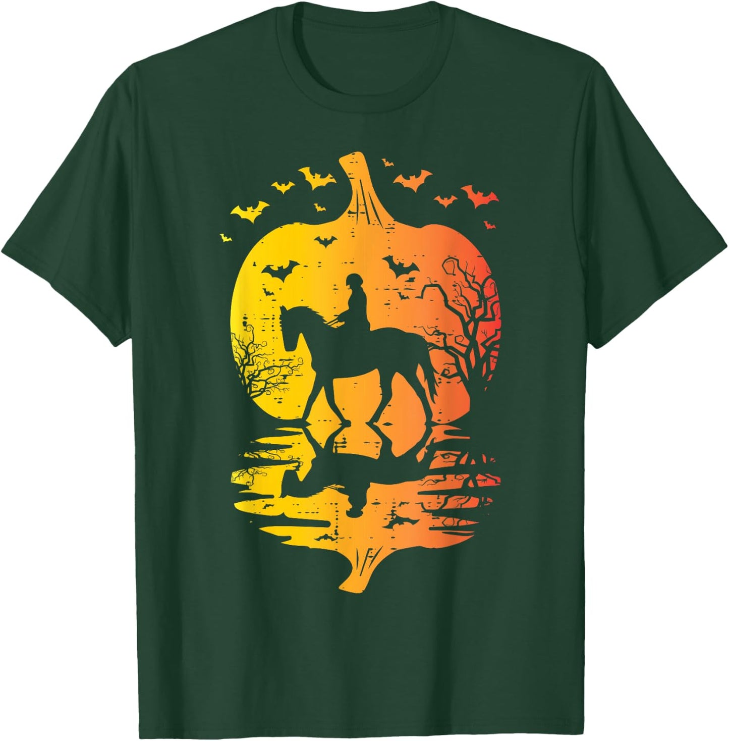 Halloween Horse Silhouette Pumpkin Vintage Costume Women Men T-Shirt - T-Shirt | Forest