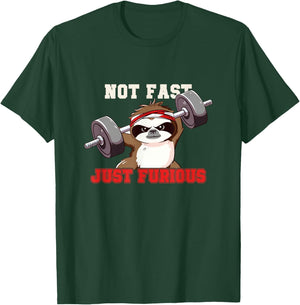 Not Fast Just Furious Weightlifting Sloth Funny Fitness T-Shirt - T-Shirt | Forest