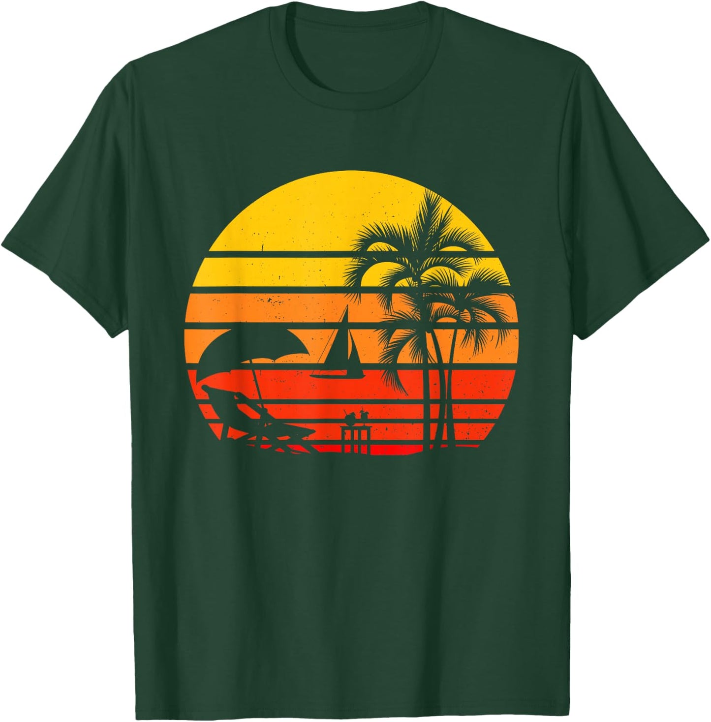 Retro Vintage Beach Sunset Palm Tree Tropical Beach T-Shirt - T-Shirt | Forest