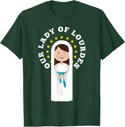 Our Lady Lourdes Immaculate Conception Mary Catholic Kids T-Shirt - T-Shirt | Forest