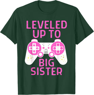 Funny Gaming Leveled Up To Big Sister Pregnancy Announcement T-Shirt - T-Shirt | Forest