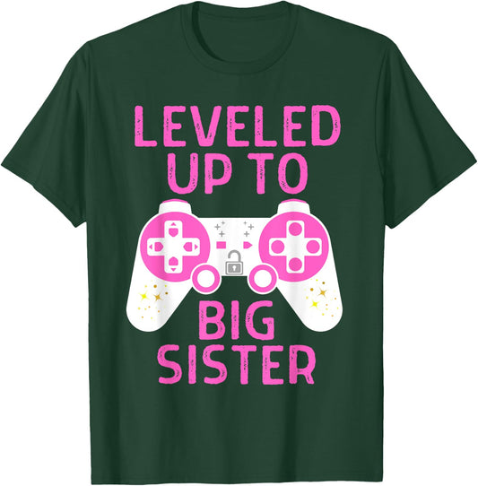Funny Gaming Leveled Up To Big Sister Pregnancy Announcement T-Shirt - T-Shirt | Forest