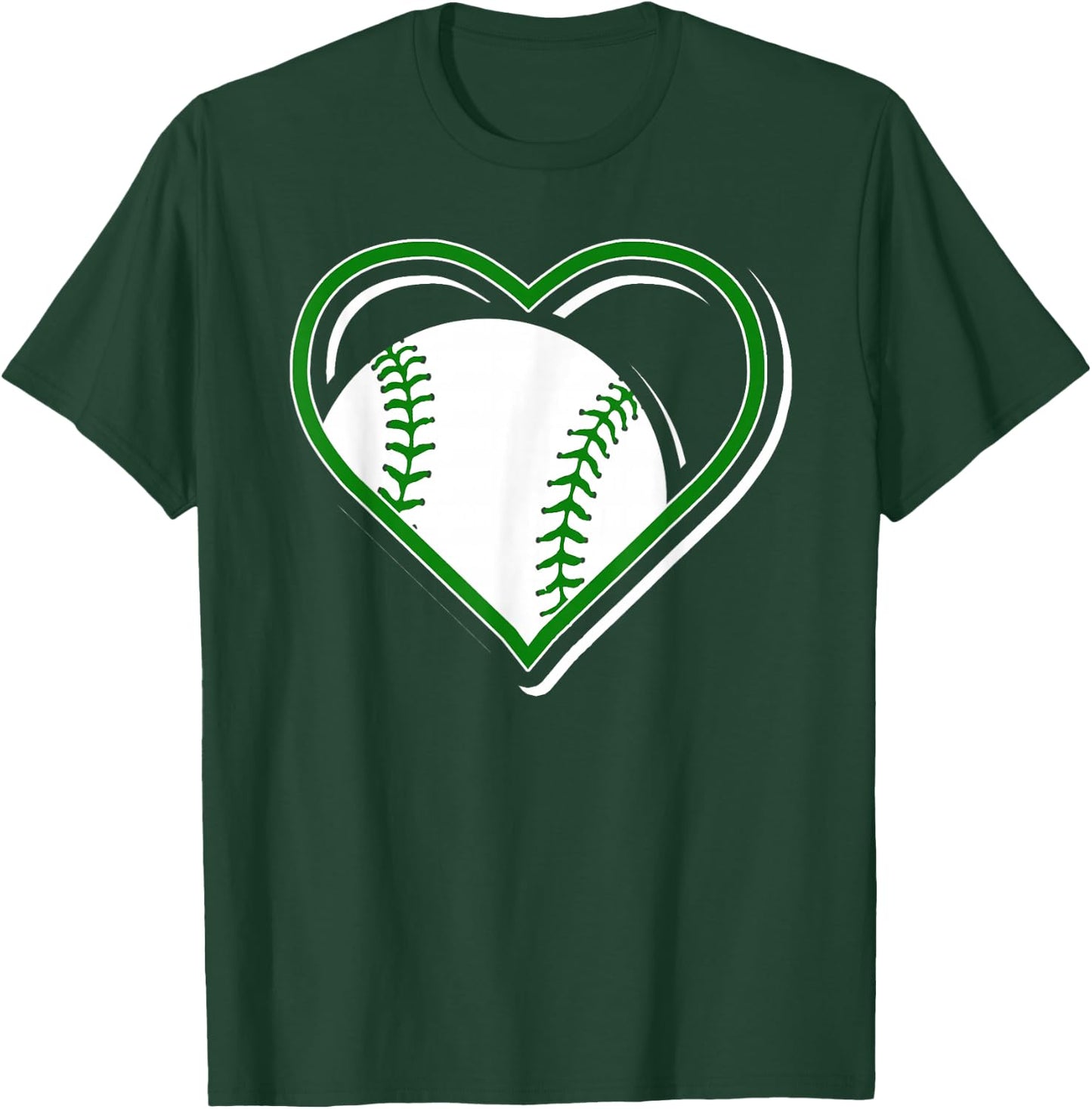 Green Baseball Heart for Baseball Lovers T-Shirt - T-Shirt | Forest