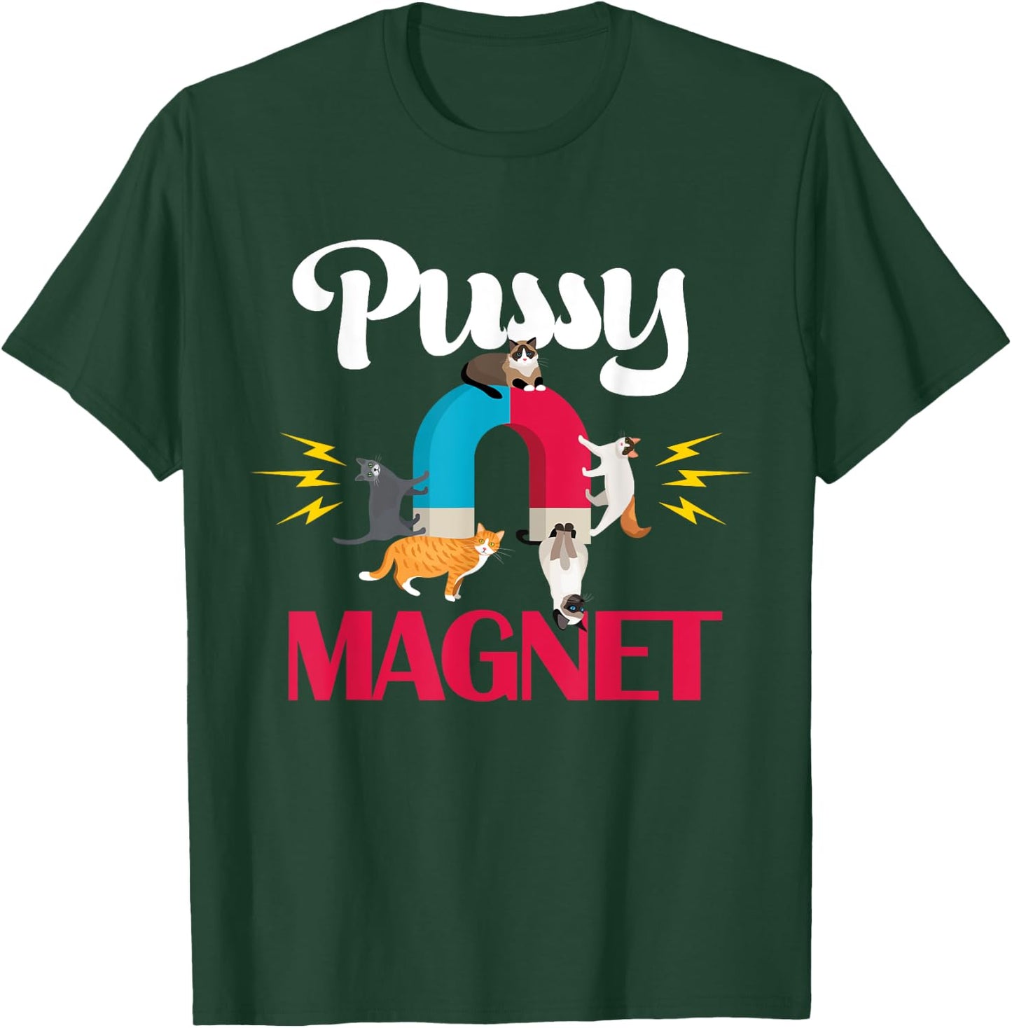 Cat Dad Pussy Magnet Adult Pun Funny Fur Dad Cat Lover T-Shirt - T-Shirt | Forest