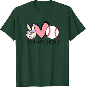 Peace Love Baseball Funny for Girls Teens Mom Women T-Shirt - T-Shirt | Forest