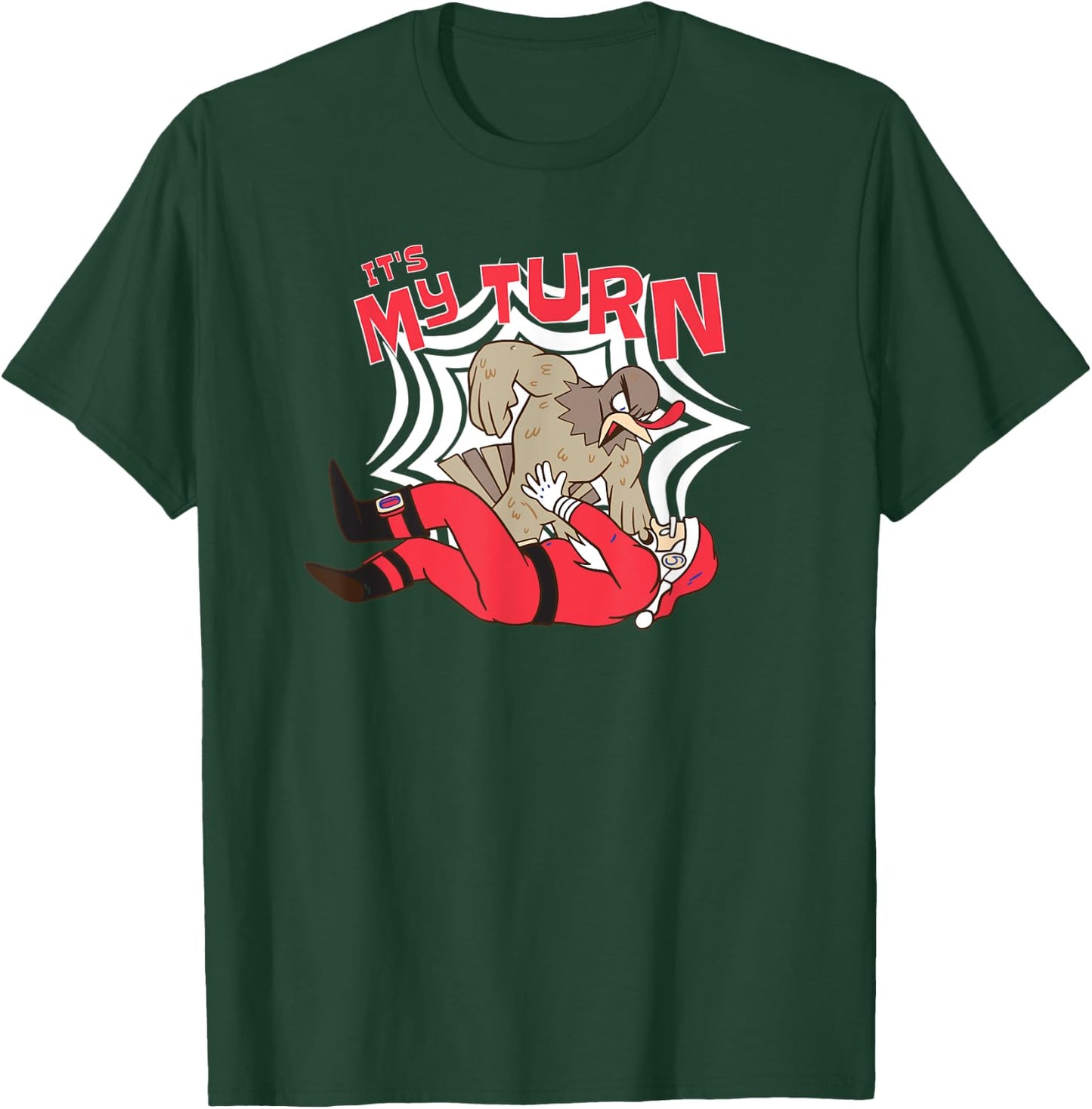 Thanksgiving Turkey Cartoon Beating Up Santa Claus - Funny T-Shirt - T-Shirt | Forest