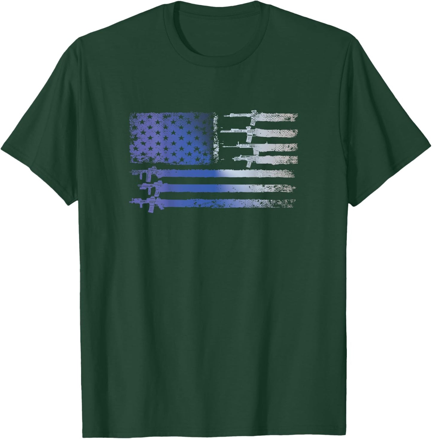 Guns Flag Distressed Gift Veterans Hunters Back Design T-Shirt - T-Shirt | Forest