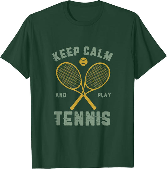 Keep Calm and Play Tennis Funny Athletics Sports Vintage T-Shirt - T-Shirt | Forest