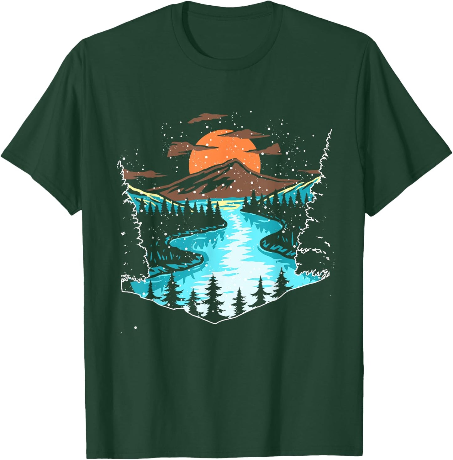 Wildlife Mountain River Outdoor Nature Full Moon Tree Forest T-Shirt - T-Shirt | Forest