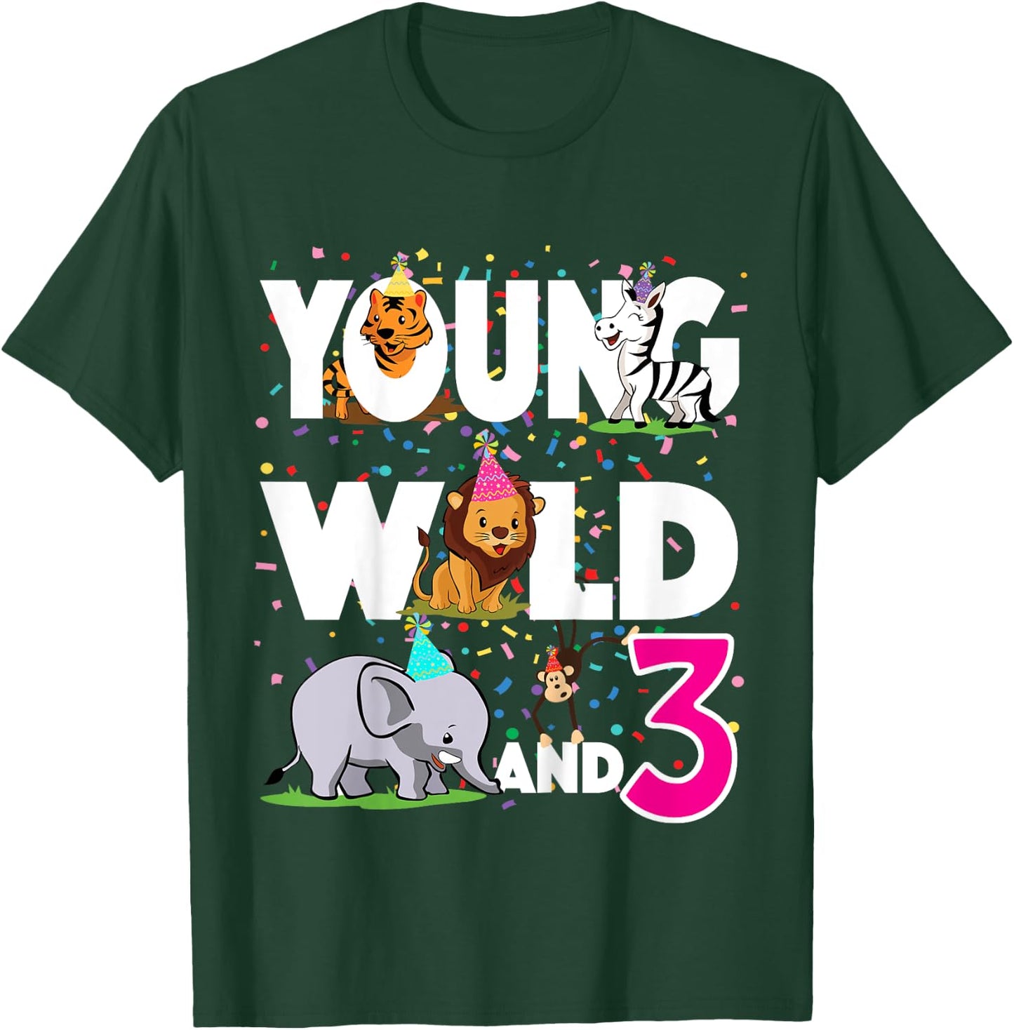 Happy 3rd zoo jungle safari birthday girls Young Wild and 3 T-Shirt - T-Shirt | Forest