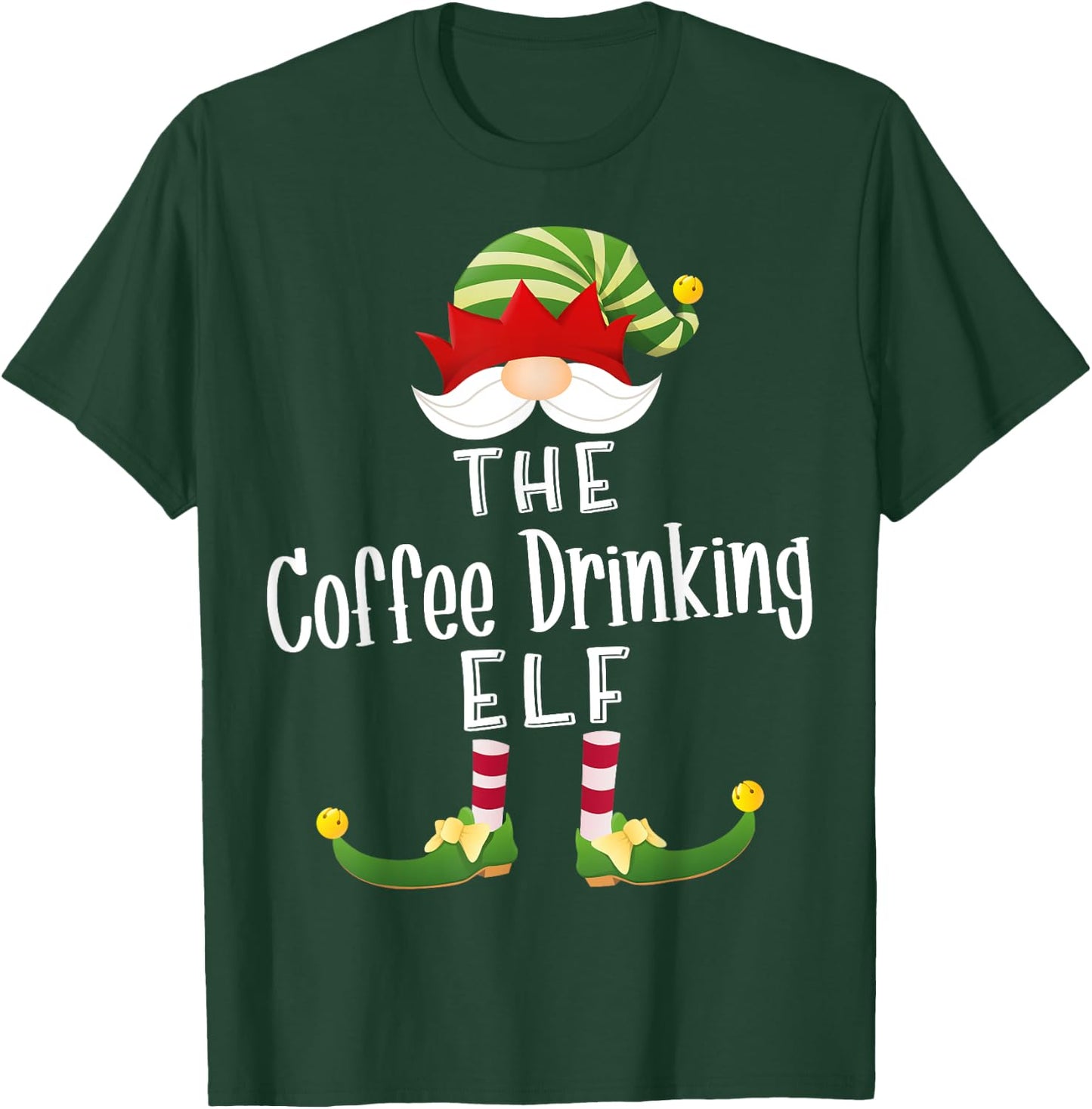 Coffee Drinking Elf Group Christmas Funny Pajama Party T-Shirt - T-Shirt | Forest