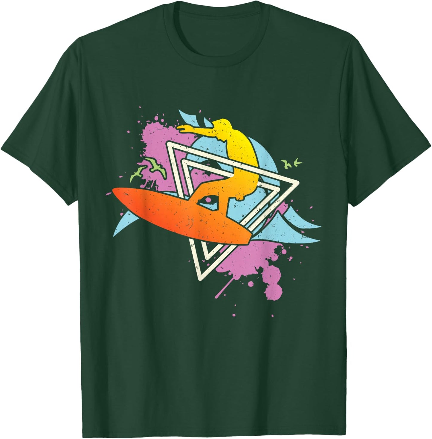Surfer 80s 90s Vaporwave Surfboard T-Shirt - T-Shirt | Forest
