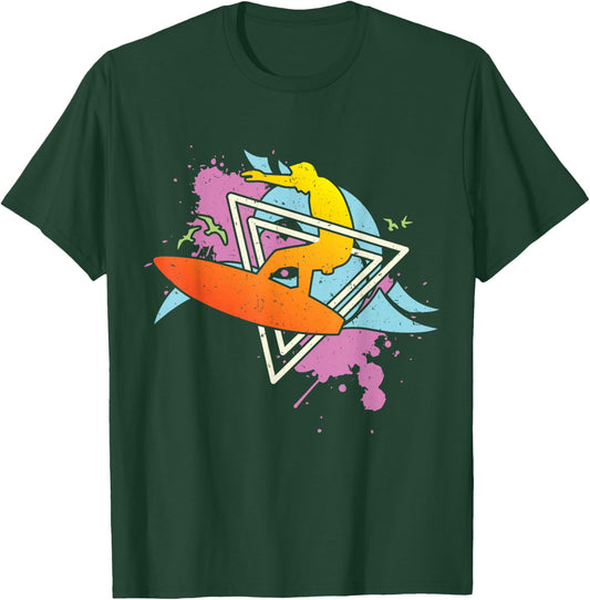 Surfer 80s 90s Vaporwave Surfboard T-Shirt - T-Shirt | Forest