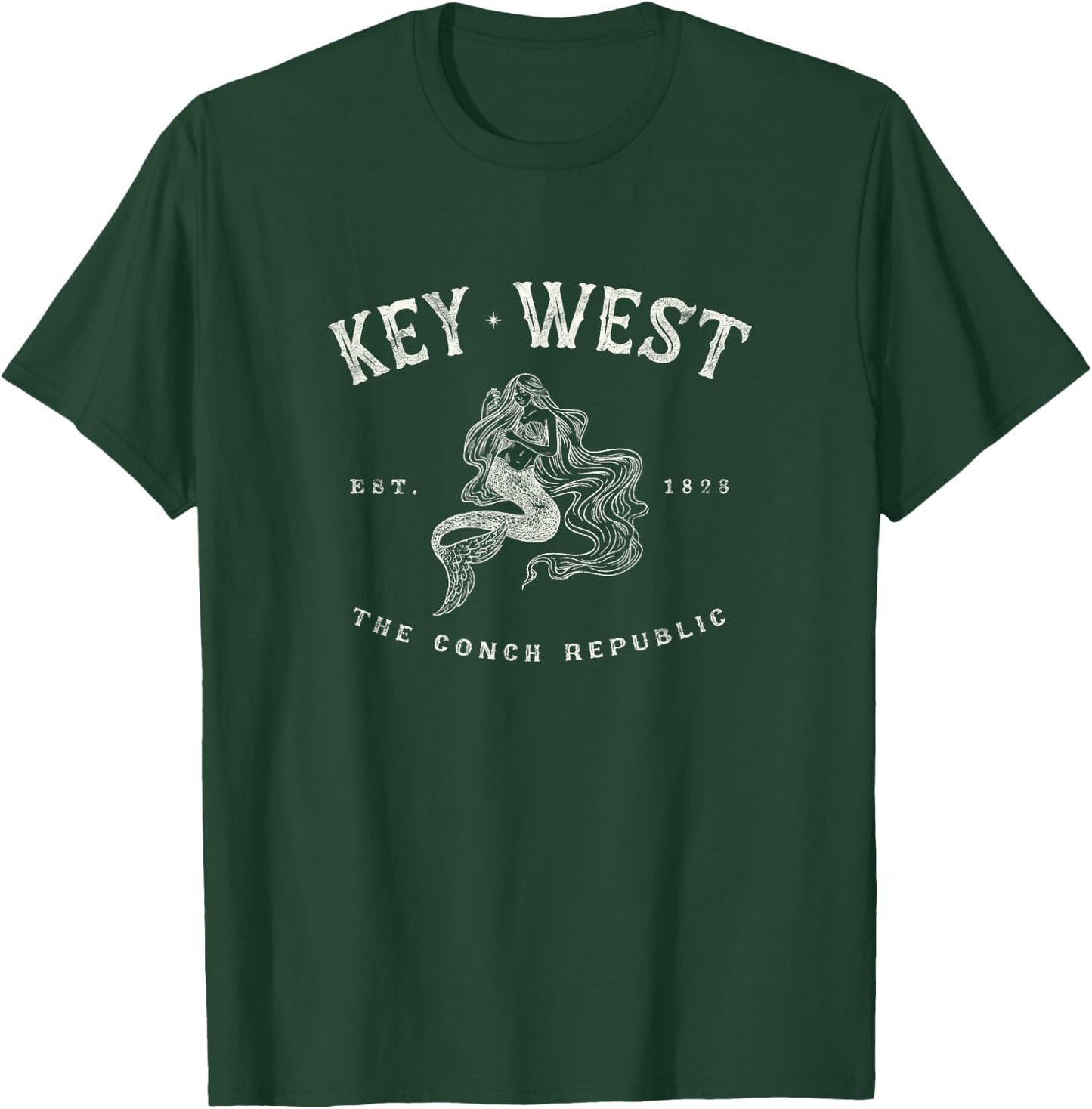Key West Florida Mermaid Conch Republic Fishing Gift T-Shirt - T-Shirt | Forest
