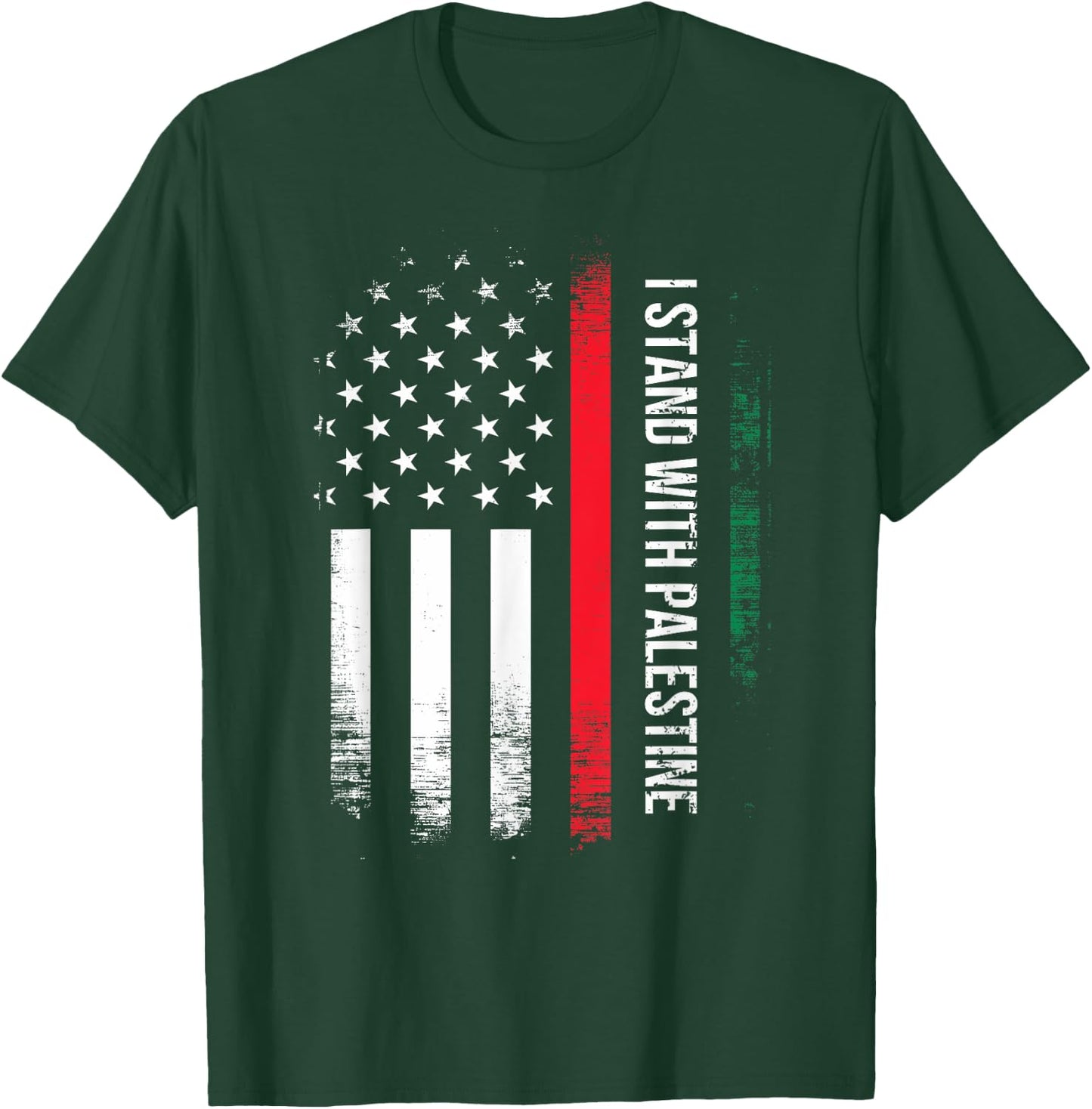 I Stand With Palestine American Flag Arabic Freedom Women Kids Men T-Shirt - T-Shirt | Forest