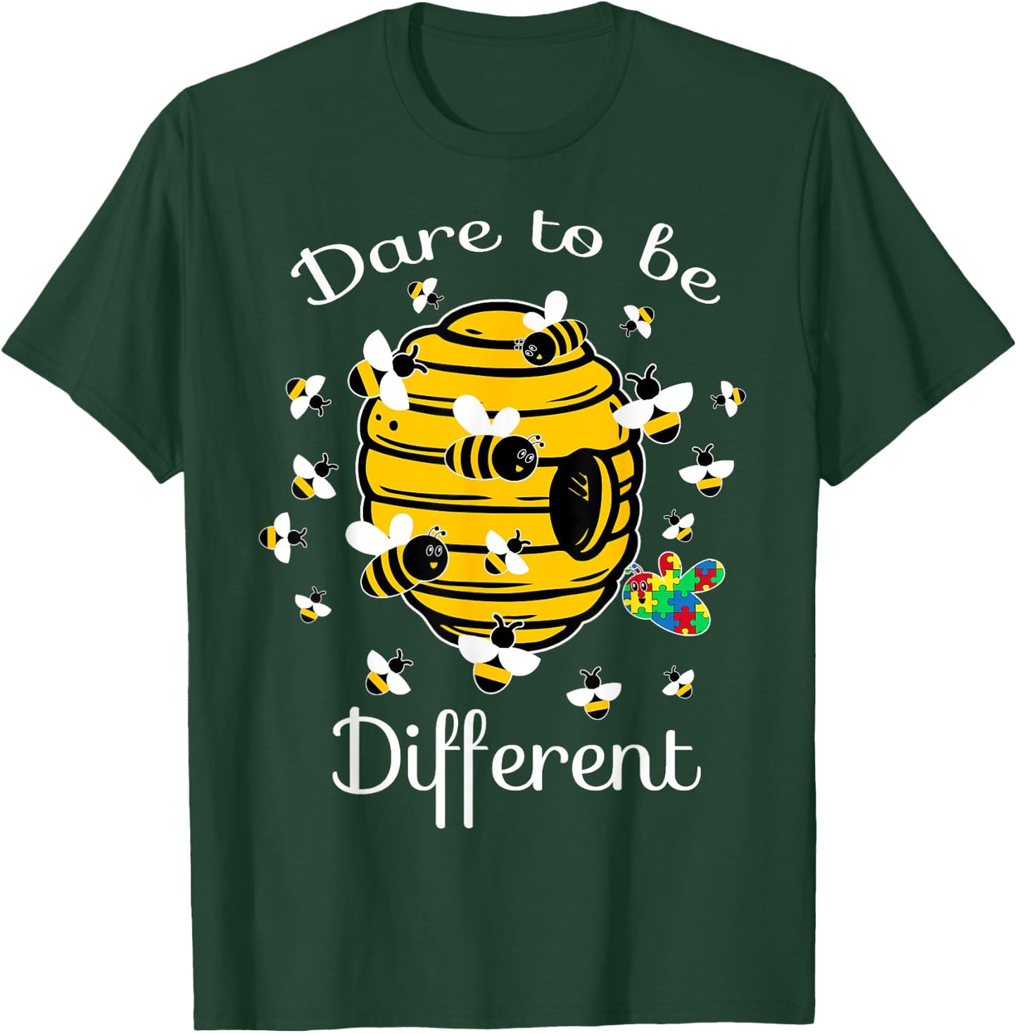 Dare To Be Different Bee Puzzle Cool Autism Awareness Gift T-Shirt - T-Shirt | Forest