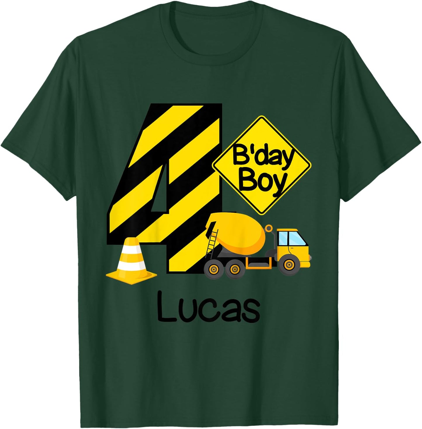 Kids Construction 4th Birthday Lucas Boys 4 Years Old Party T-Shirt - T-Shirt | Forest