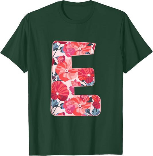 Letter E Alphabet First Name Vowels Flower Nature Gift T-Shirt - T-Shirt | Forest