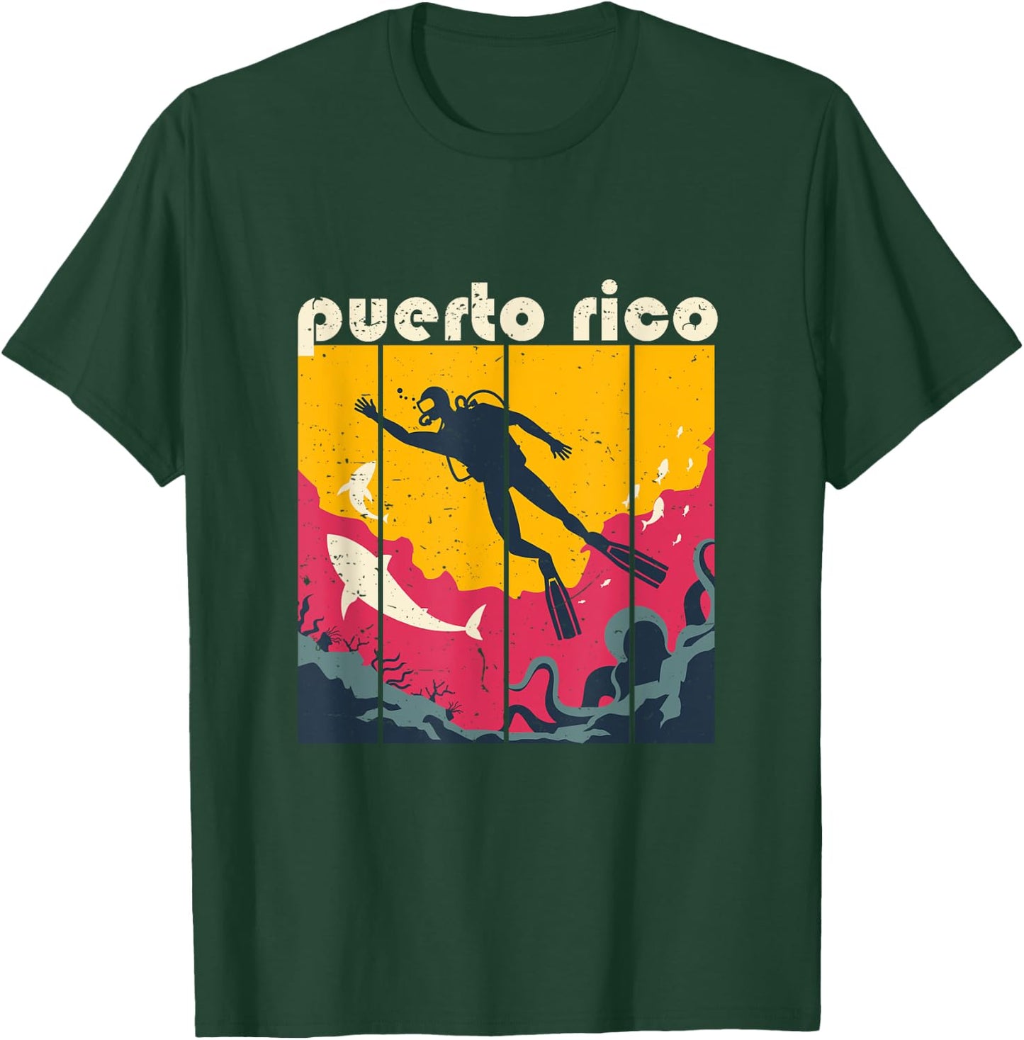 Vintage Retro Puerto Rico Diving and Snorkeling Scuba Diver T-Shirt - T-Shirt | Forest