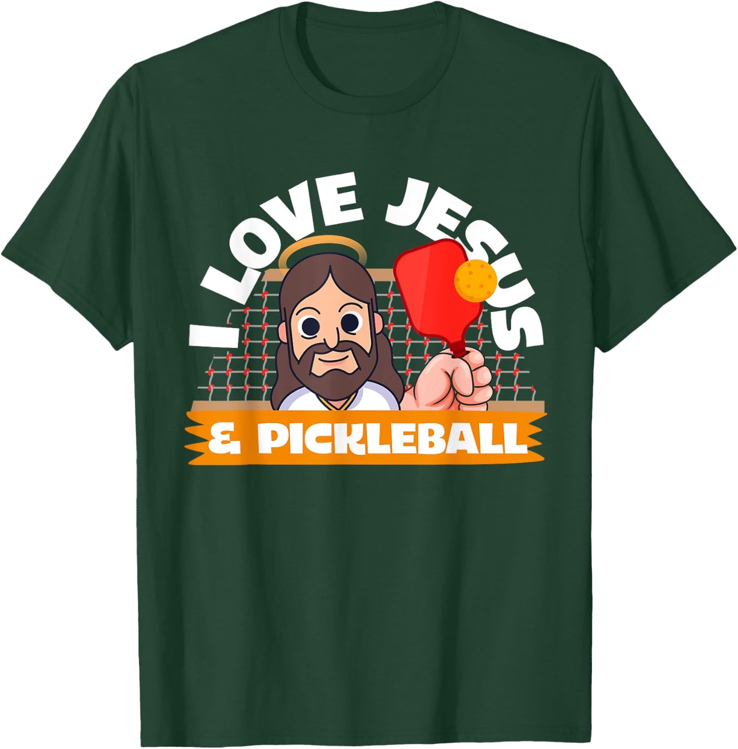 I Love Jesus & Pickleball Cartoon Fitness Workout Gift T-Shirt - T-Shirt | Forest