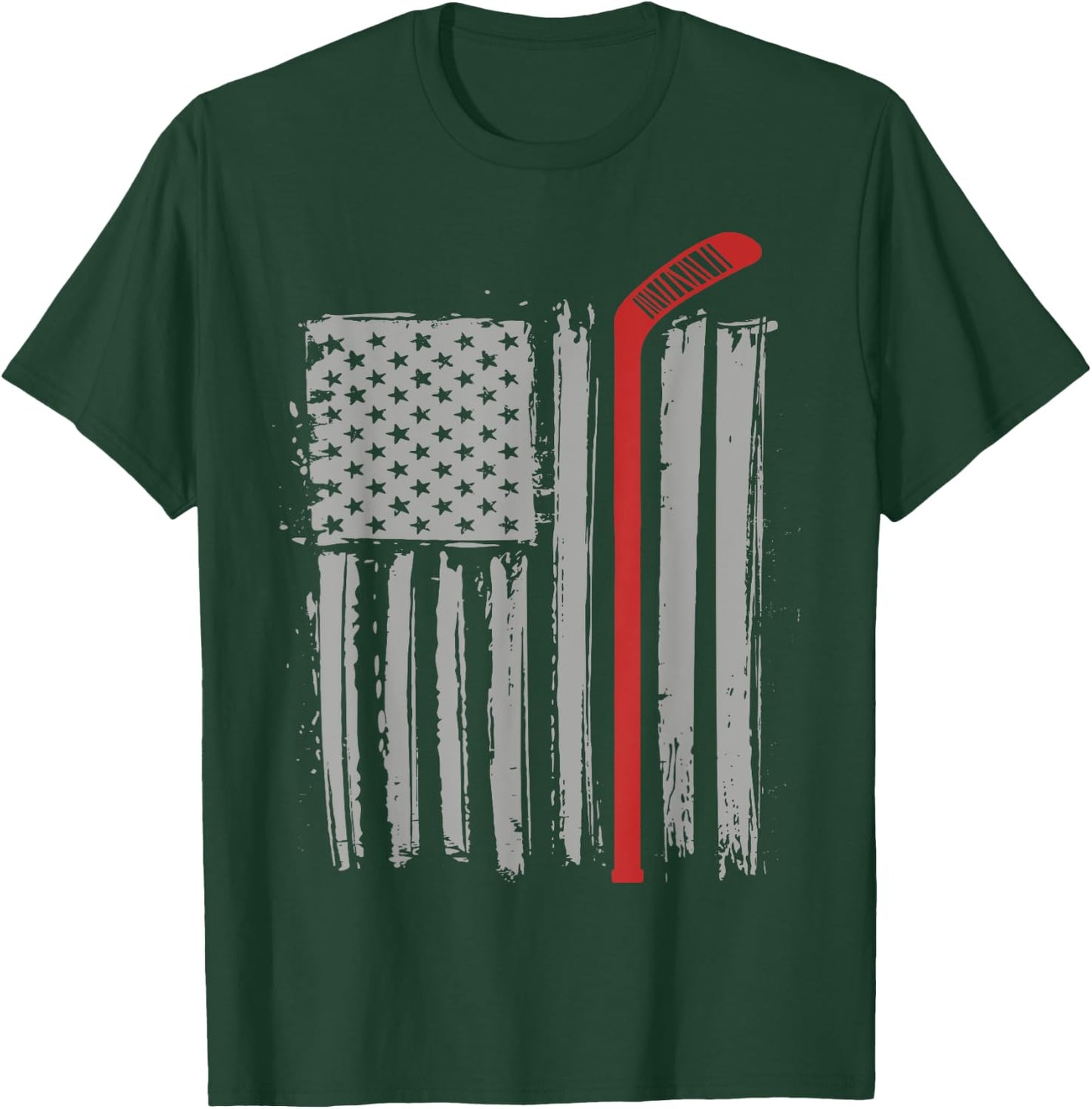 Ice Hockey American Flag Winter USA Women Kids Men T-Shirt - T-Shirt | Forest