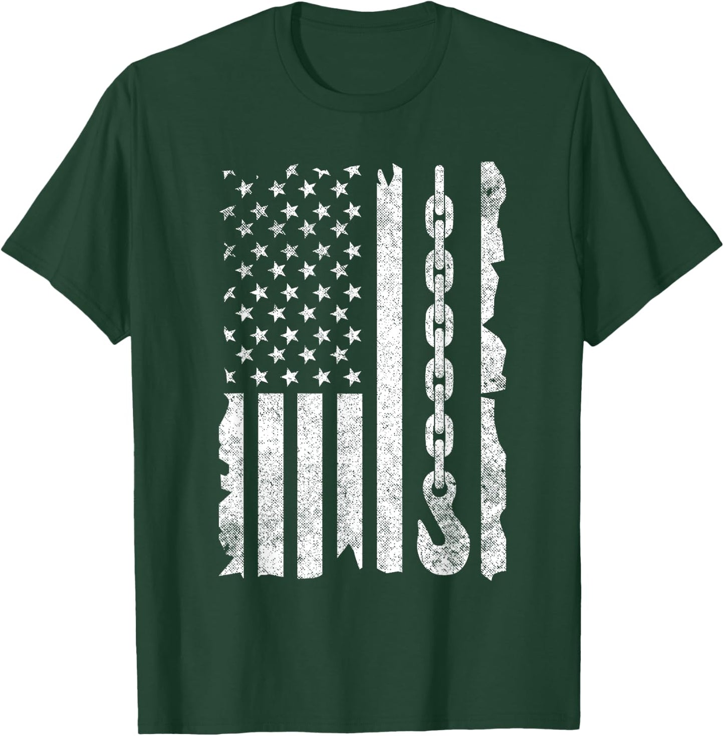 Funny Tow Truck Gift Men Women Cool US Flag Tow Truck Driver T-Shirt - T-Shirt | Forest