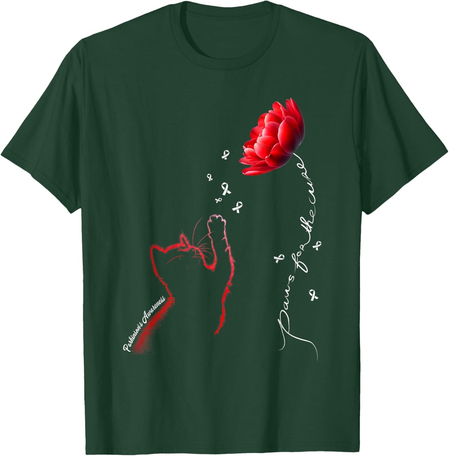 Red Tulip Cat Paws For The Cure Parkinson's Awareness Women T-Shirt - T-Shirt | Forest