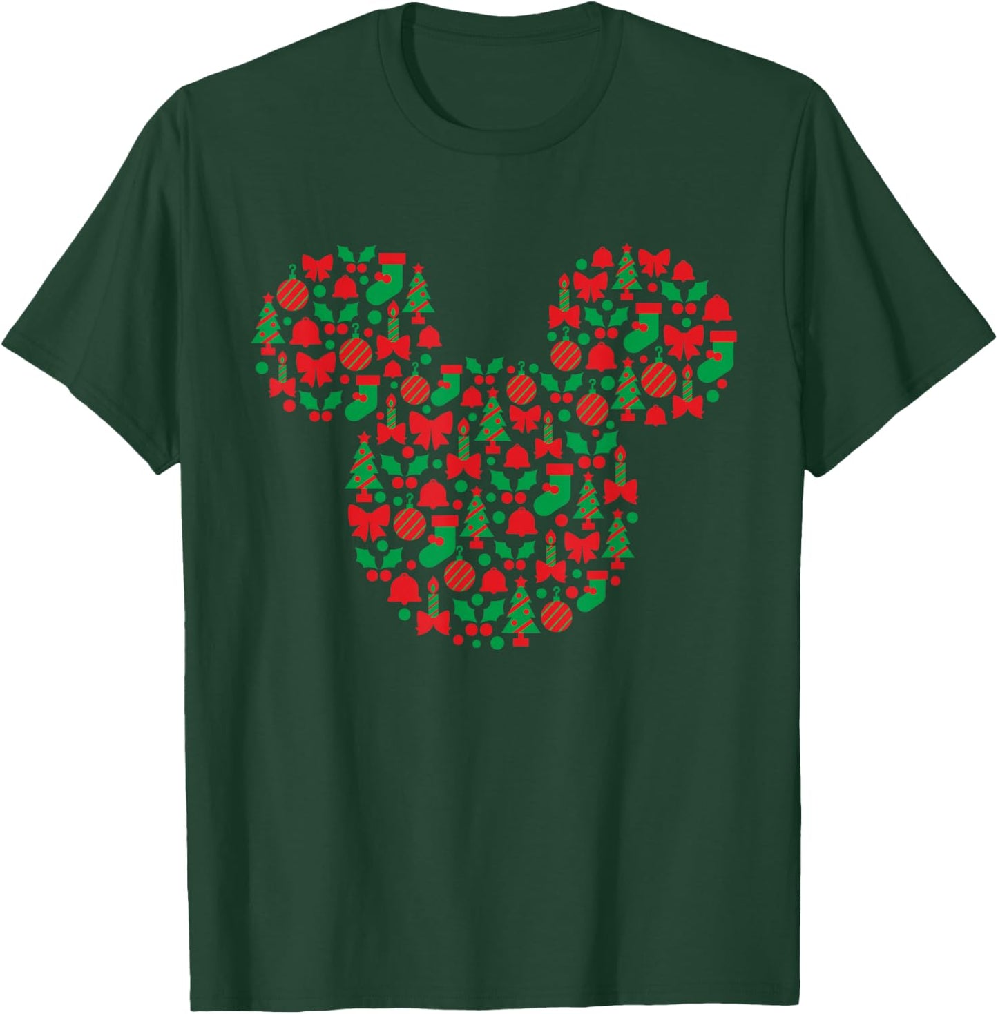 Disney Mickey Mouse Icon Red and Green Holiday Short Sleeve T-Shirt - T-Shirt | Forest