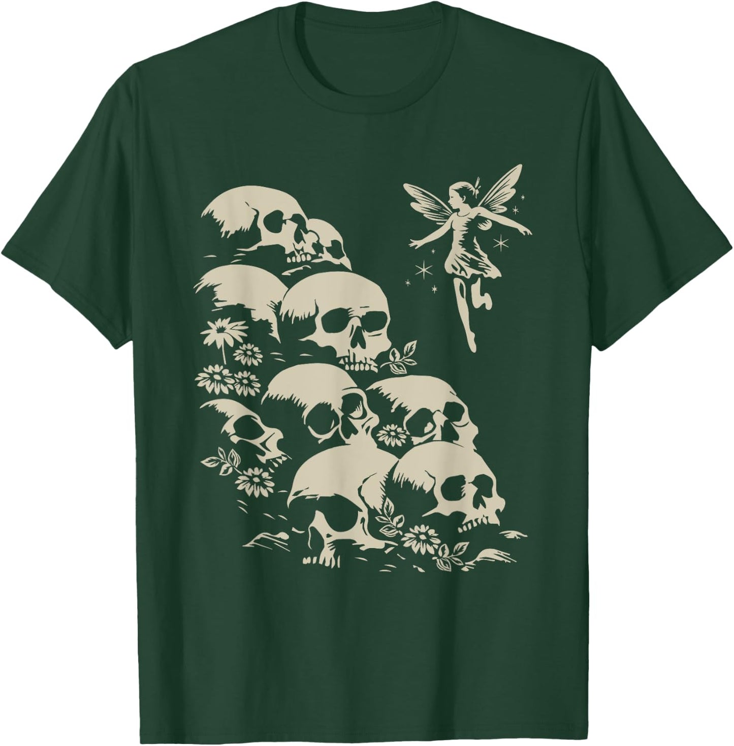 Dark Forest Fairy Admires Her Skull Collection T-Shirt - T-Shirt | Forest