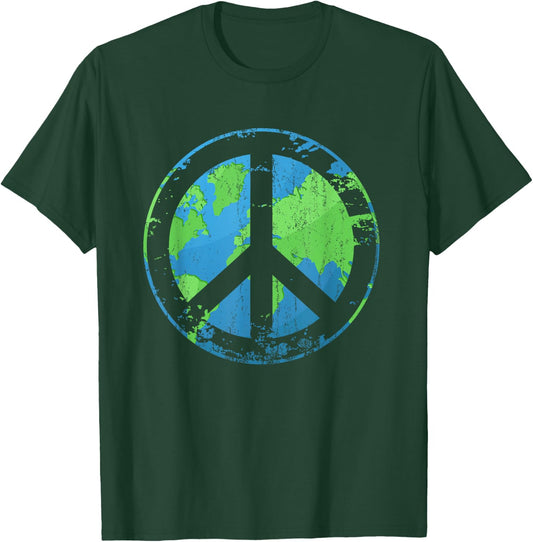 Distressed Peace On Earth Retro 60s 70s Hippie Kindness T-Shirt - T-Shirt | Forest