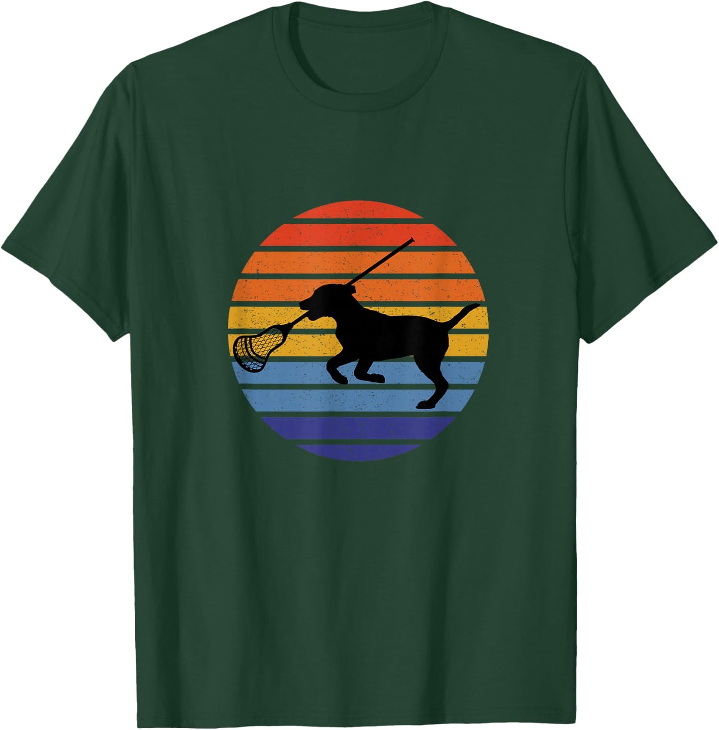 Lacrosse Dog Lover Silhouette, Retro Vintage Lax Sunset Women Kids T-Shirt - T-Shirt | Forest