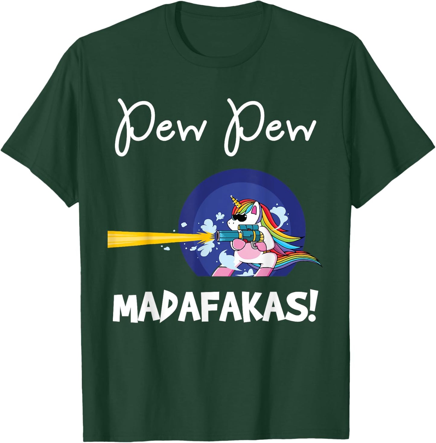 PEW Madafakas Funny fantasy Unicorn With Gun White T-Shirt - T-Shirt | Forest