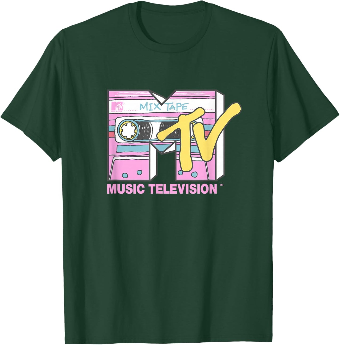 MTV Retro Neon Mix Tape Vintage Cassette Sketch Logo T-Shirt - T-Shirt | Forest