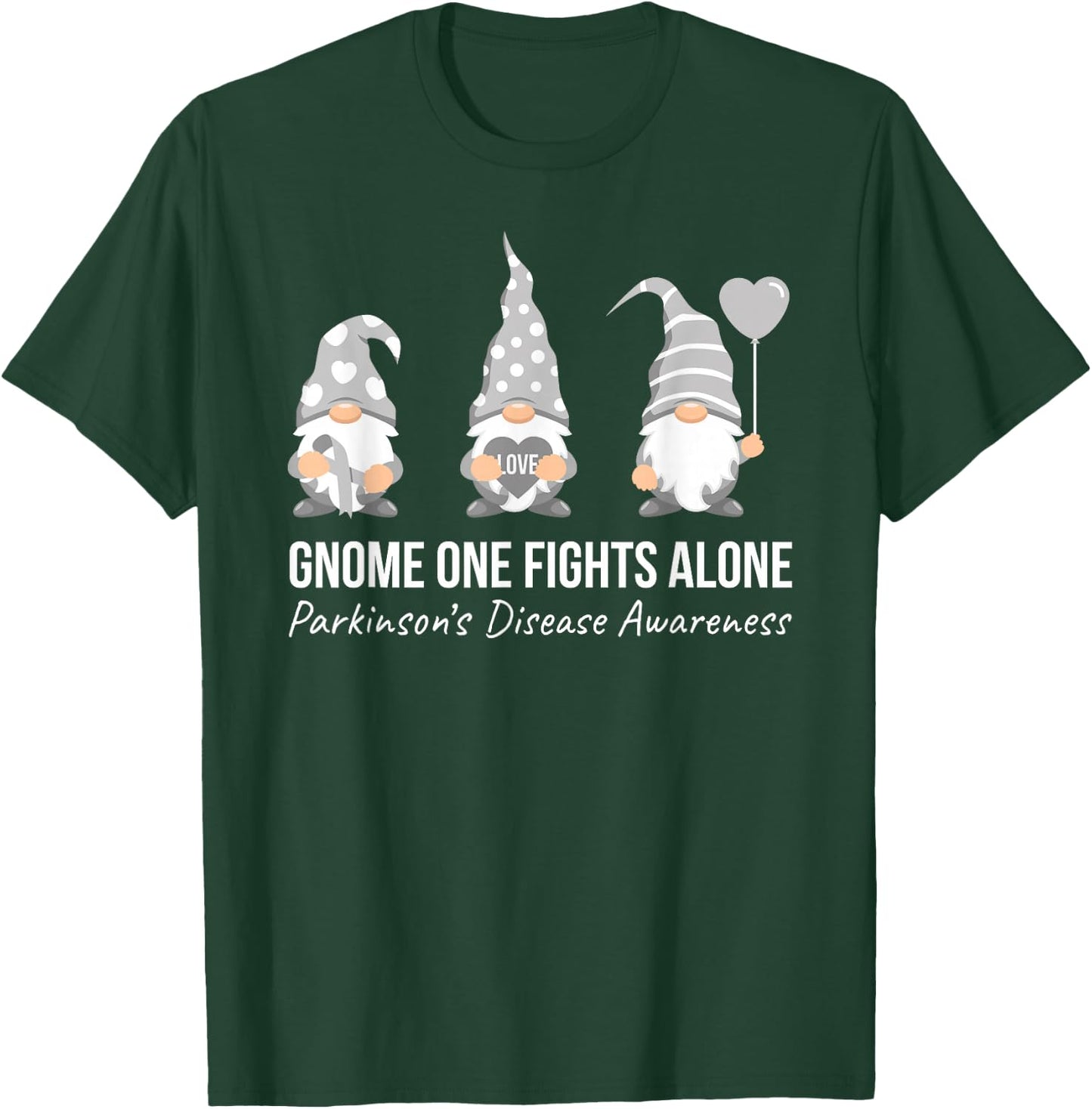 Gnome One Fights Alone T Shirt Parkinsons Awareness Ribbon T-Shirt - T-Shirt | Forest