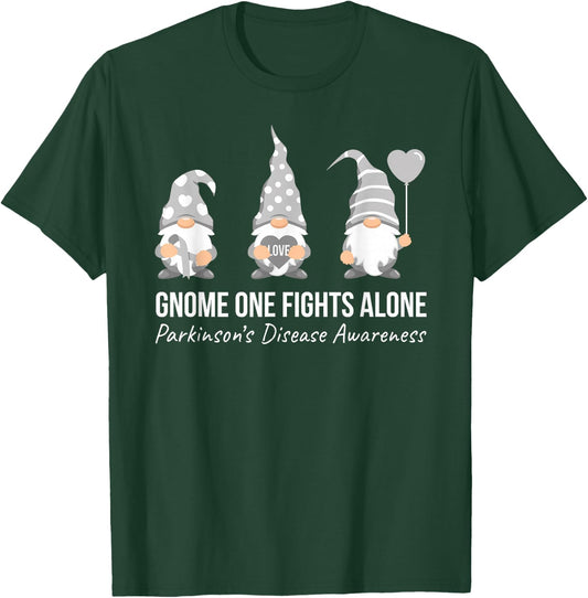 Gnome One Fights Alone T Shirt Parkinsons Awareness Ribbon T-Shirt - T-Shirt | Forest