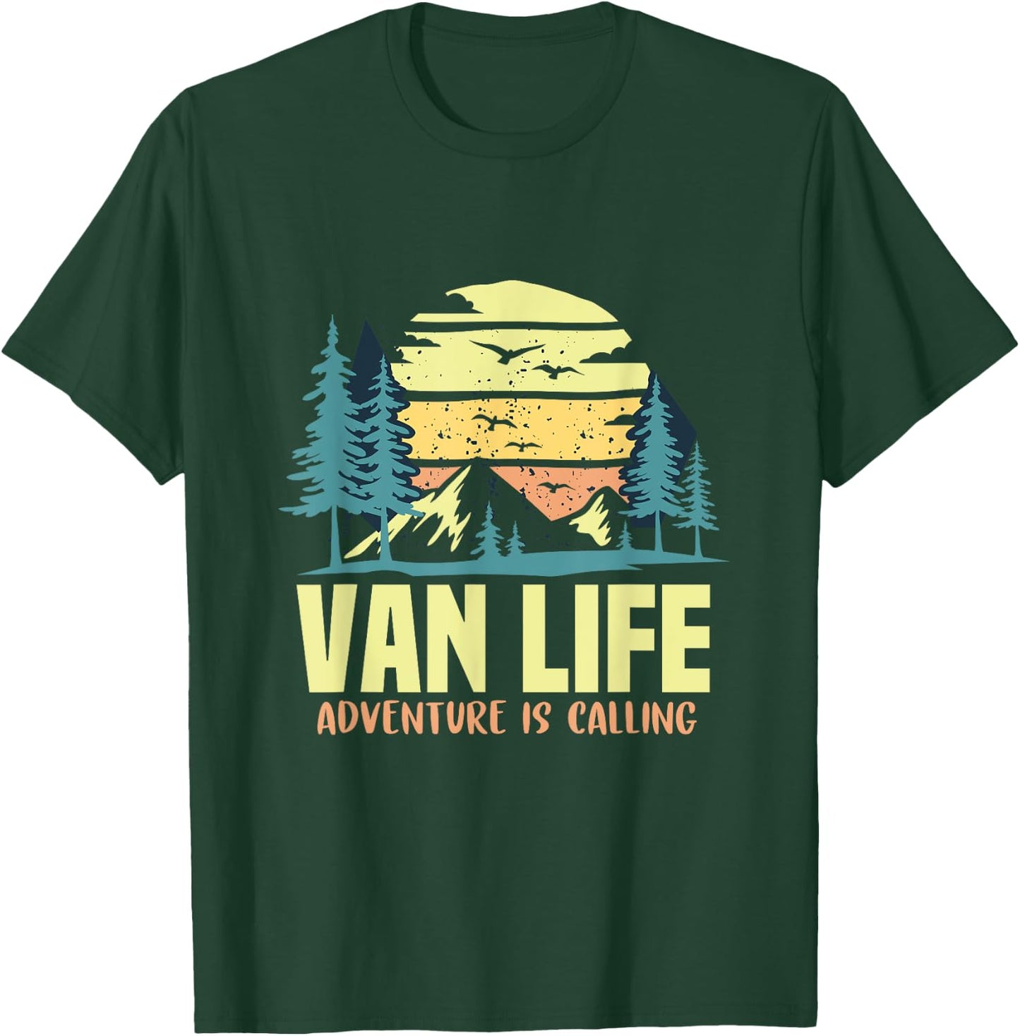 Adventure is Calling Living the Van Life Gift Campers RV T-Shirt - T-Shirt | Forest