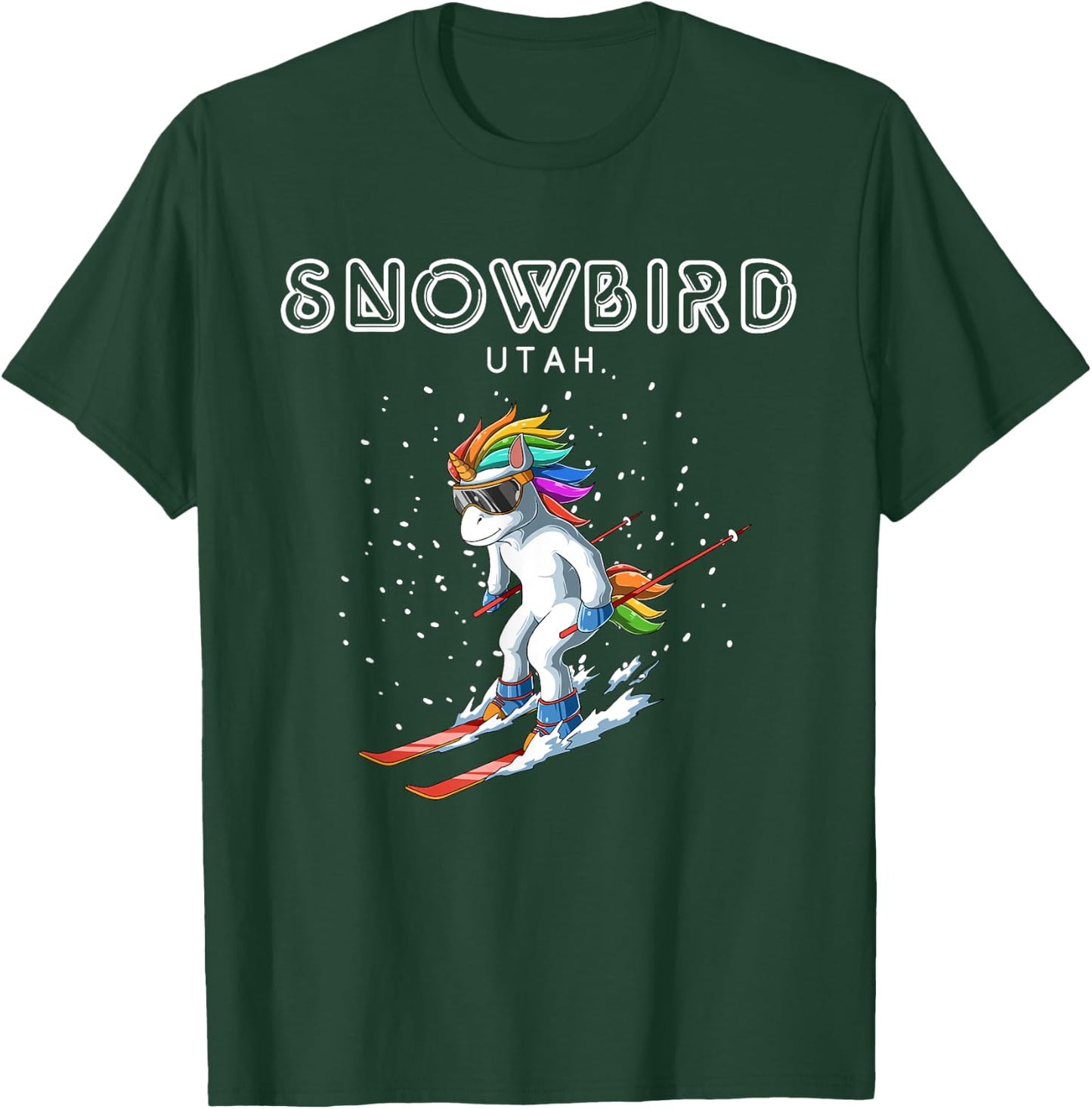 Snowbird Utah - Unicorn USA Ski Retro Gift T-Shirt - T-Shirt | Forest