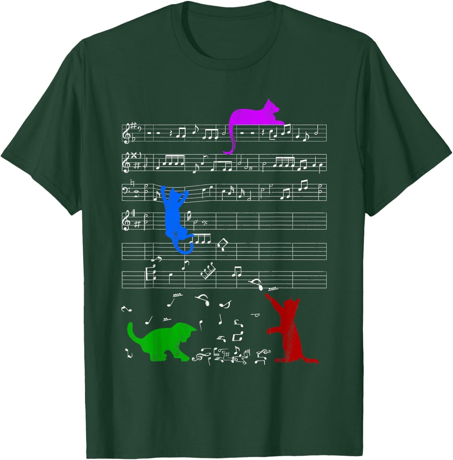 Cute Colored Cats Music Notes Musician Clef Piano T-Shirt - T-Shirt | Forest