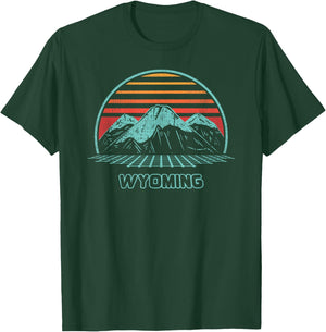Wyoming Retro Mountain Hiking 80s Style T-Shirt - T-Shirt | Forest