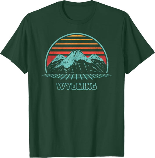 Wyoming Retro Mountain Hiking 80s Style T-Shirt - T-Shirt | Forest