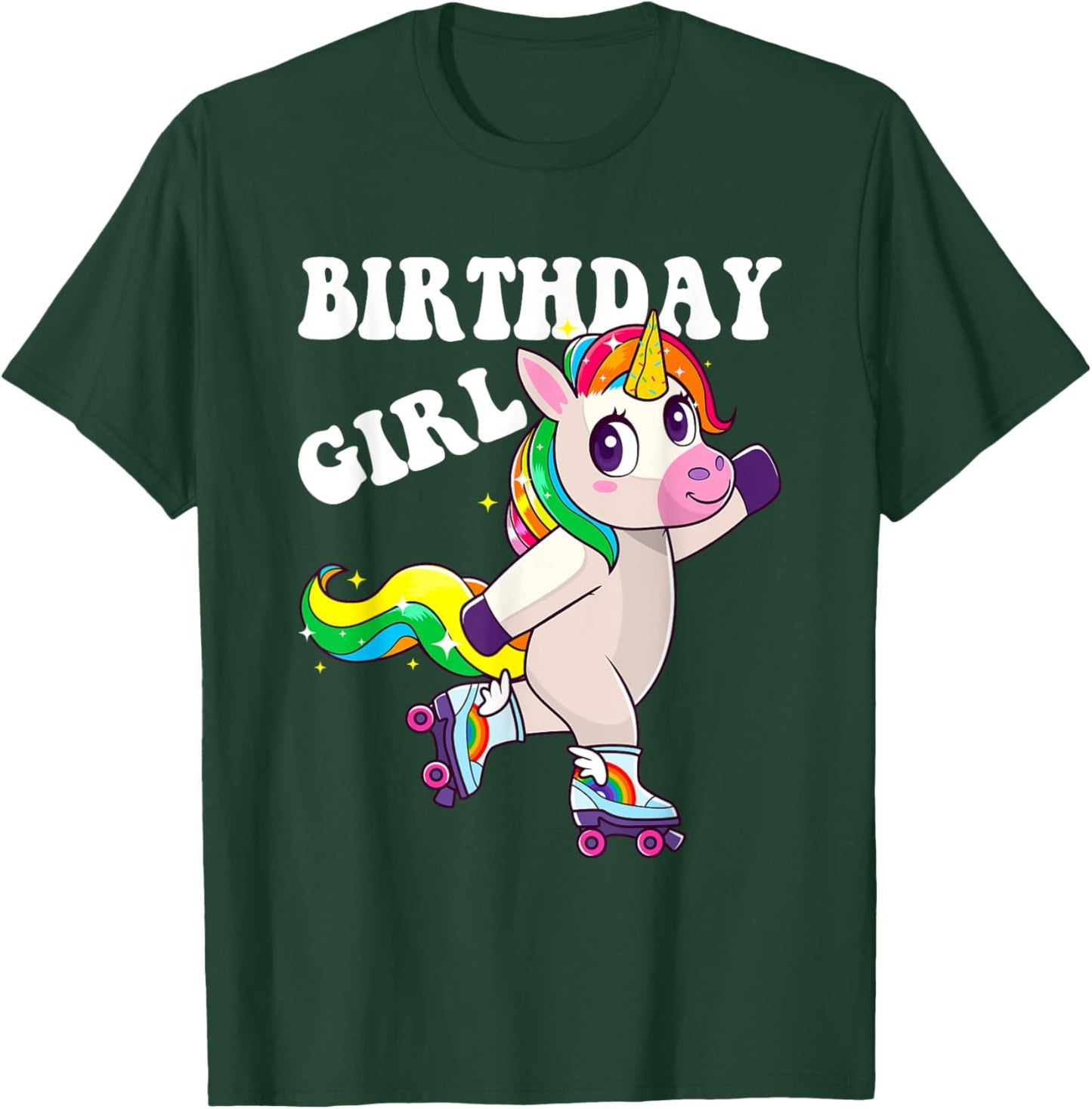 Roller Girl Unicorn Retro Birthday Rolling Skates Girls Kids T-Shirt - T-Shirt | Forest