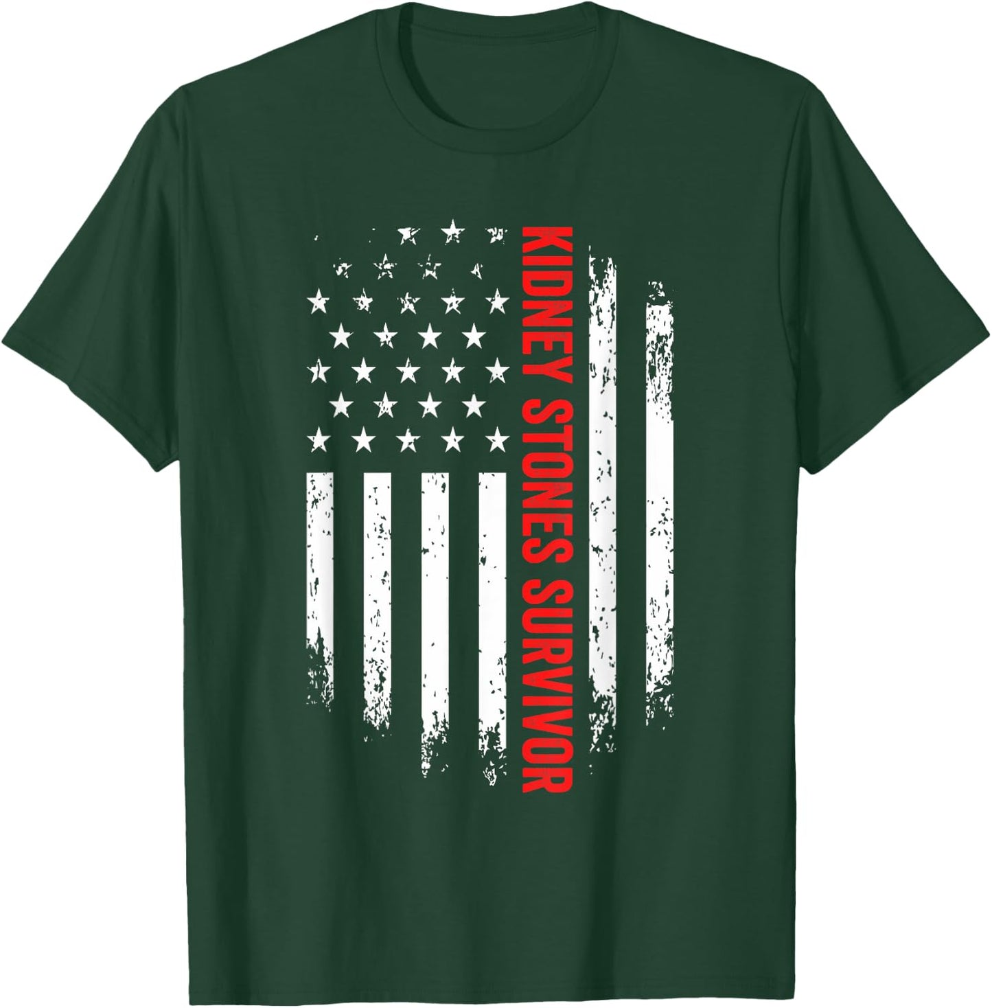 Kidney Stones Survivor American Flag Recovery Get Well Gift T-Shirt - T-Shirt | Forest