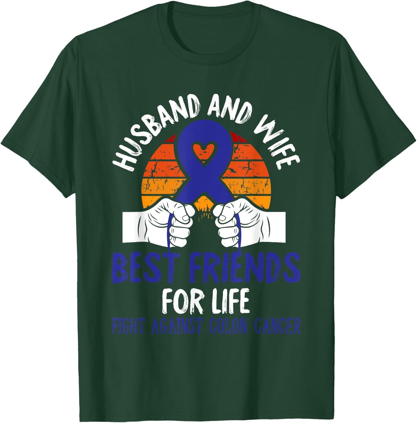 Husband And Wife Colon Cancer Awareness Fight Retro Gifts T-Shirt - T-Shirt | Forest