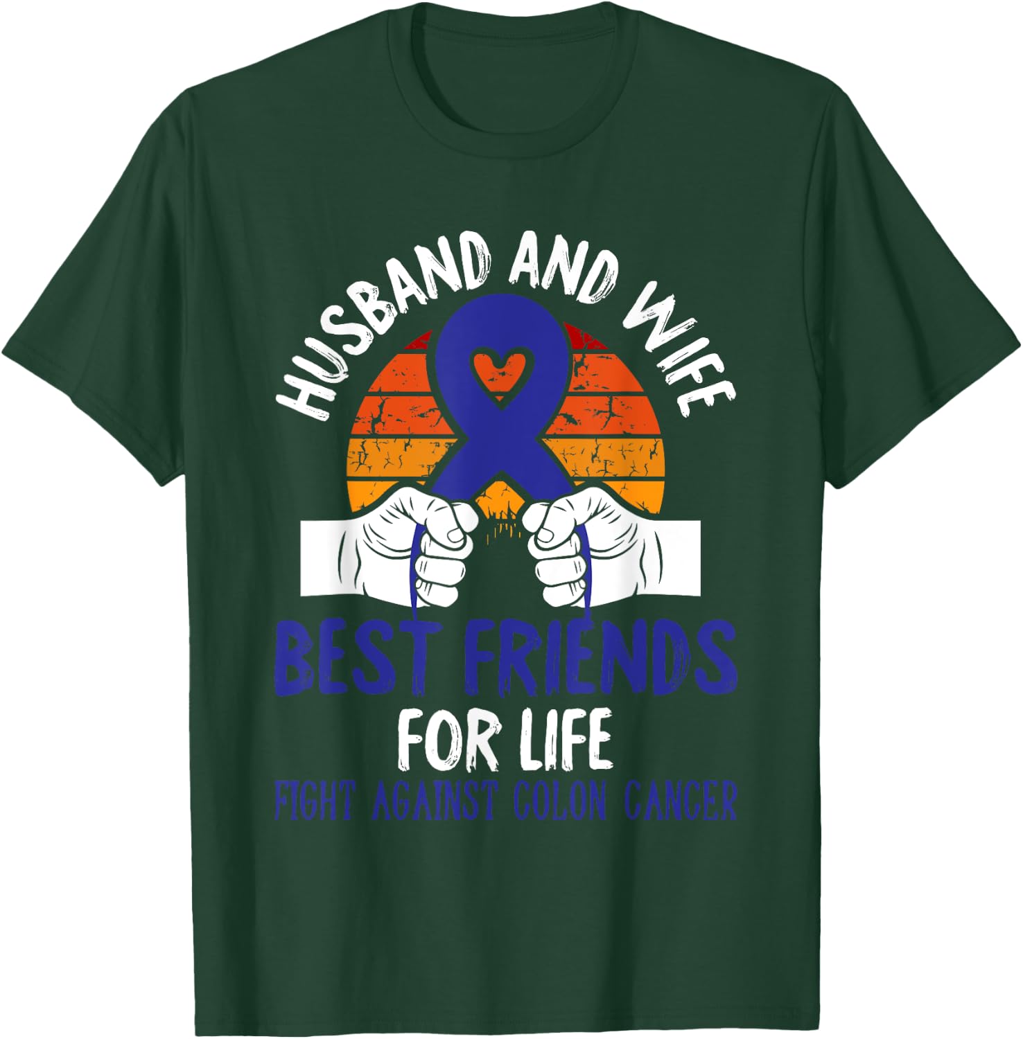 Husband And Wife Colon Cancer Awareness Fight Retro Gifts T-Shirt - T-Shirt | Forest